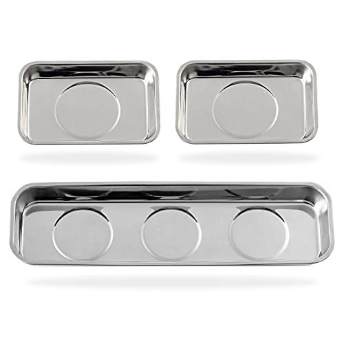 Rechabite 3 Pieces Magnetic Trays Set Stainless Steel Magnet Tool Tray Parts Holder for Screws, Sockets, Bolts, Pins, Mechanic's and Automotive - Image 1
