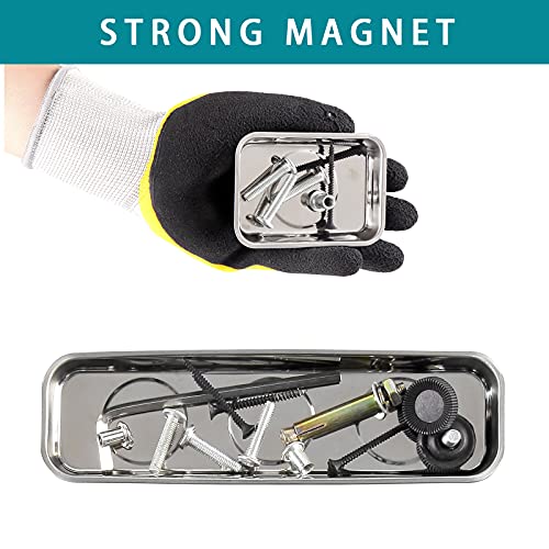 Rechabite 3 Pieces Magnetic Trays Set Stainless Steel Magnet Tool Tray Parts Holder for Screws, Sockets, Bolts, Pins, Mechanic's and Automotive - Image 4