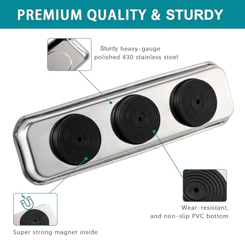 Rechabite 3 Pieces Magnetic Trays Set Stainless Steel Magnet Tool Tray Parts Holder for Screws, Sockets, Bolts, Pins, Mechanic's and Automotive - Image 3