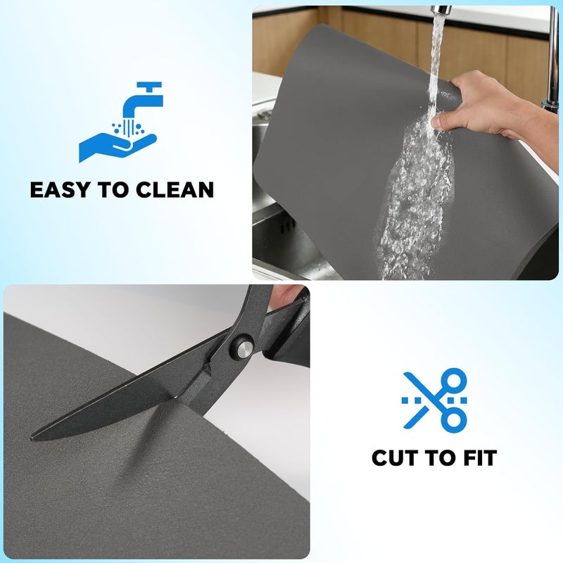 LIMNUO Dish Drying Mat for Kitchen Countertop, Drip Pad with Non-Slip Rubber Backing, Stain Resistant and Absorbent for Kitchen Countertop (Dark Grey, 50 x 30 cm) - Image 5