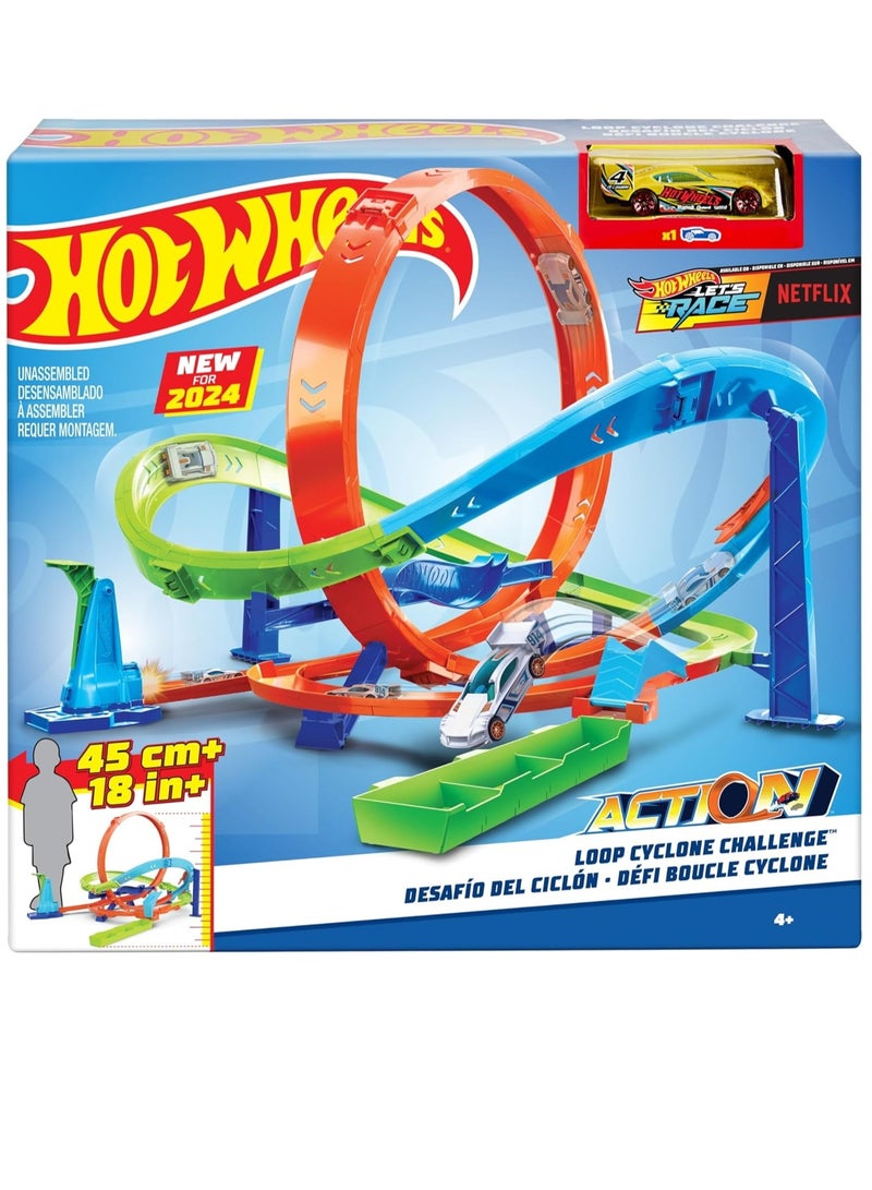 Hot Wheels Hot Wheels Action Loop Cyclone Challenge Track Set with 1:64 Scale  - Image 1