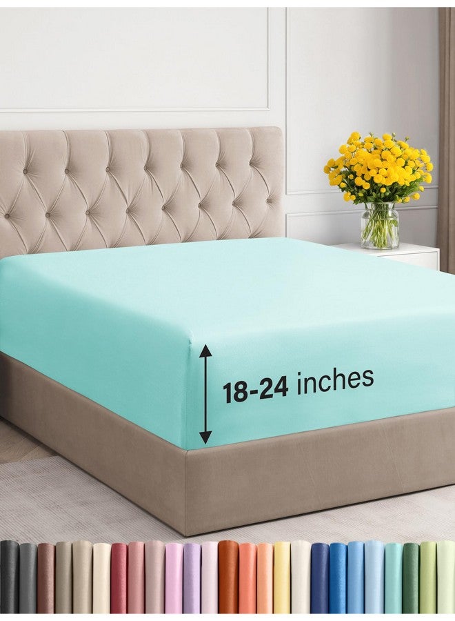 CGK Unlimited Extra Deep Queen Fitted Sheet - Hotel Luxury Single Fitted Sheet Only - Easily Fits 18 inch to 24 inch Mattress - Ultra Soft, Wrinkle & Fade Free w/Extra Deep Pockets - Breathable & Comfy - Spa Blue - Image 1