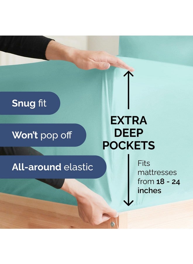 CGK Unlimited Extra Deep Queen Fitted Sheet - Hotel Luxury Single Fitted Sheet Only - Easily Fits 18 inch to 24 inch Mattress - Ultra Soft, Wrinkle & Fade Free w/Extra Deep Pockets - Breathable & Comfy - Spa Blue - Image 2