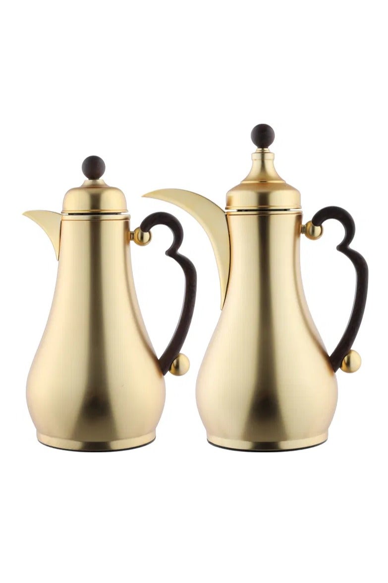 السيف غاليري طقم ترامس الاصالة السيف غاليري، 1/1 لتر، خامة داحلية زجاج، هيكل خارجي استيل، يد خشبي غامق، ضغاط - ذهبي - Image 1