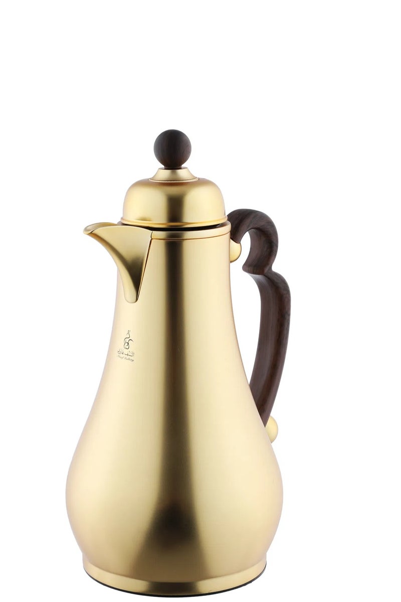 السيف غاليري طقم ترامس الاصالة السيف غاليري، 1/1 لتر، خامة داحلية زجاج، هيكل خارجي استيل، يد خشبي غامق، ضغاط - ذهبي - Image 4