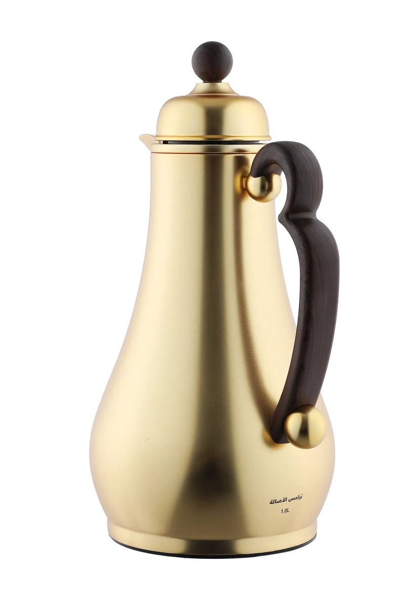 السيف غاليري طقم ترامس الاصالة السيف غاليري، 1/1 لتر، خامة داحلية زجاج، هيكل خارجي استيل، يد خشبي غامق، ضغاط - ذهبي - Image 3