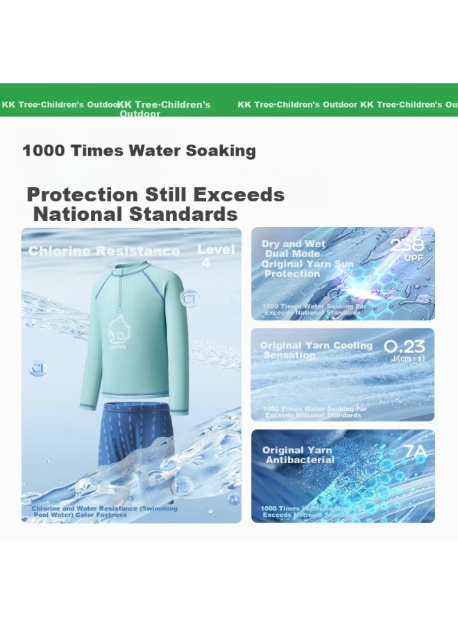 Kocotree Kk Tree Children's Cool Feeling Antibacterial Split Swimsuit Sun Protection Long Sleeve Boys Girls Chlorine Resistant Swimwear - Image 3