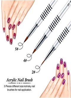 Patelai 3 Pieces Kolinsky Acrylic Nail Brush 3D Nail Art Brush With Silver Metal With Nonslip Handle (Silversize 2 4 5)  - Image 2