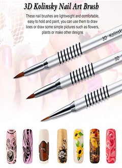 Patelai 3 Pieces Kolinsky Acrylic Nail Brush 3D Nail Art Brush With Silver Metal With Nonslip Handle (Silversize 2 4 5)  - Image 4
