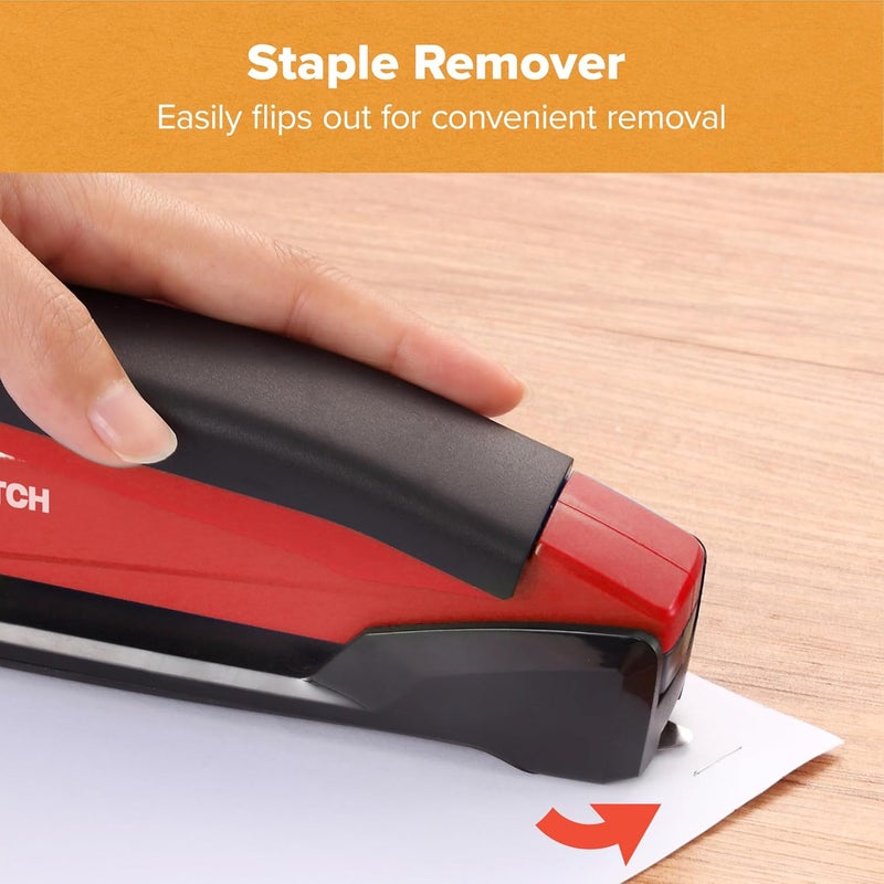 PaperPro Bostitch Office Executive 3 in 1 Stapler, Includes 210 Staples and Integrated Staple Remover, One Finger Stapling, No Effort, 20 Sheet Capacity, Spring Powered Stapler, Red - Image 4