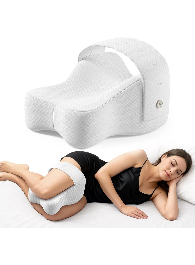 Oasisgalore Knee Pillow for Side Sleepers,Memory Foam Leg Pillow with Adjustable Strap for Spine Alignment & Relief from Hip, Back, Sciatica Pain (White) - Image 1