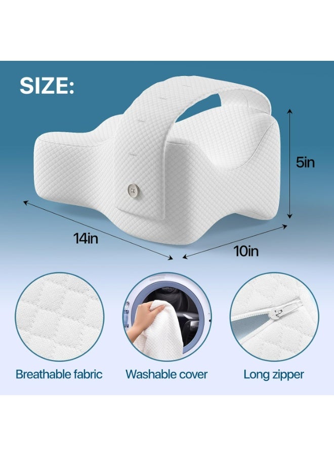 Oasisgalore Knee Pillow for Side Sleepers,Memory Foam Leg Pillow with Adjustable Strap for Spine Alignment & Relief from Hip, Back, Sciatica Pain (White) - Image 2