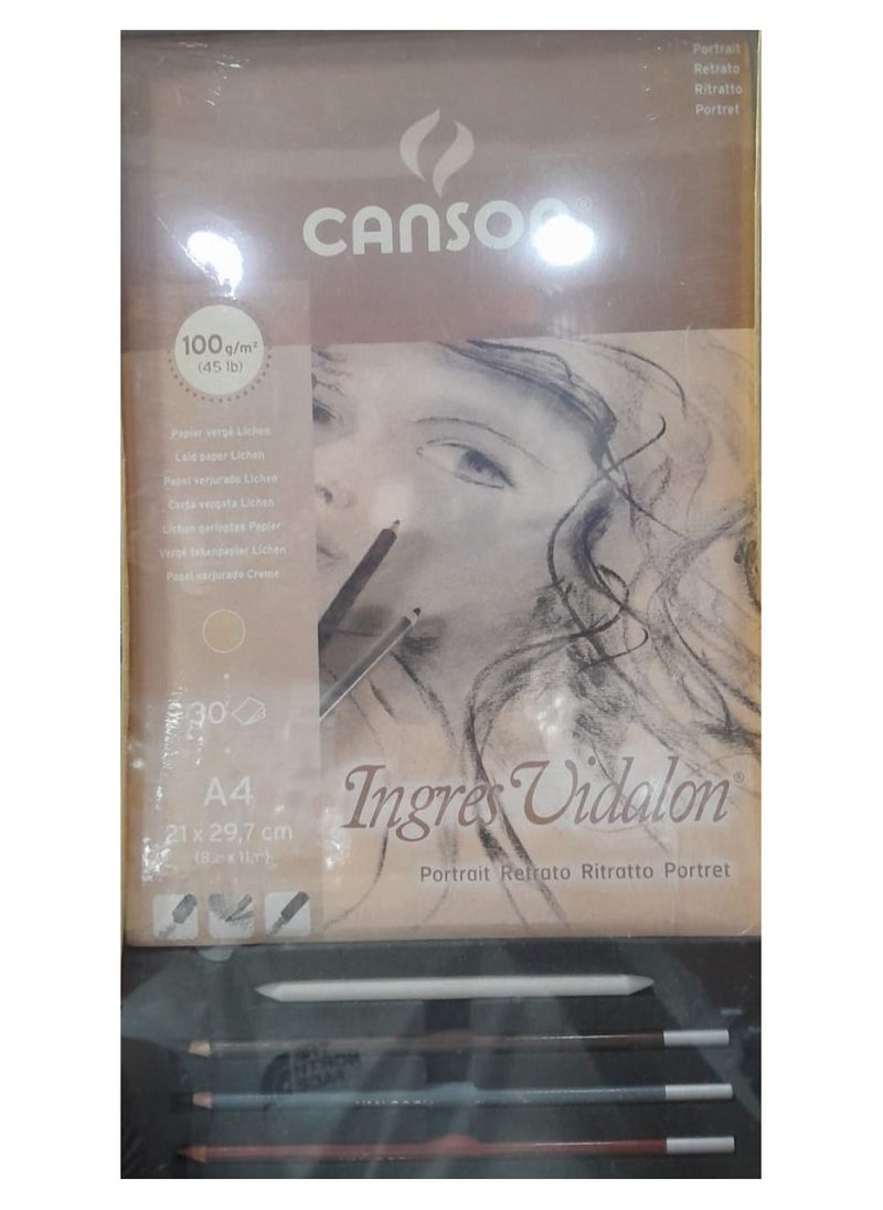 CANSON Canson sketch, 30 sheets, 100 grams + 3 Van Gogh charcoal pencils + eraser pen  - Image 1