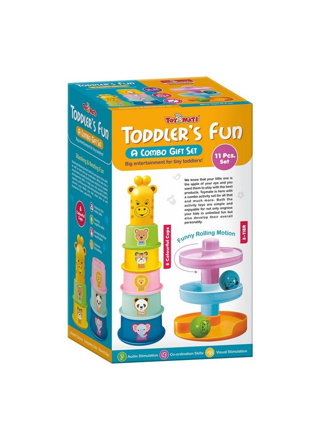 Toymate Toddlers Fun Gift Set - A 2 in 1 Combo of Stacking Cups with Giraffe & Rolling Ball Fun Tower for 12 Months & Above - Image 1