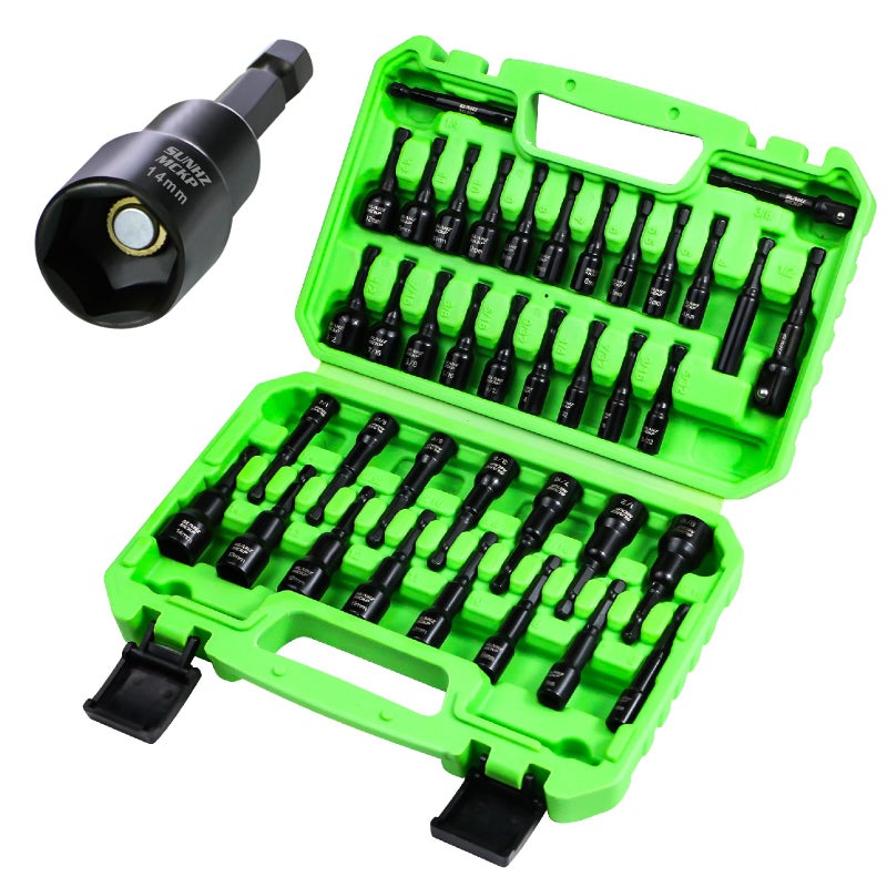 SUNHZ MCKP SUNHZMCKP 39Pcs Magnetic Nut Driver Set for Impact Drill, Metric & SAE Impact Hex Nut Driver Drill Bit Master Kit, Impact Driver Bit Set with 1/4" Hex Shank, Quick-release Bit Holder, with Toolbox - Image 1