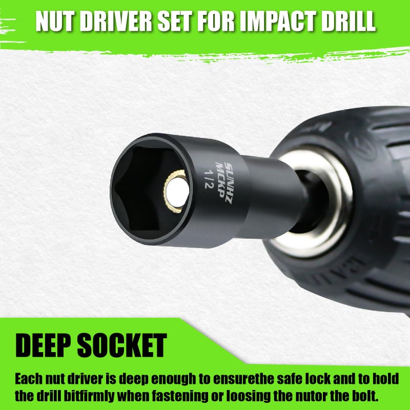 SUNHZ MCKP SUNHZMCKP 39Pcs Magnetic Nut Driver Set for Impact Drill, Metric & SAE Impact Hex Nut Driver Drill Bit Master Kit, Impact Driver Bit Set with 1/4" Hex Shank, Quick-release Bit Holder, with Toolbox - Image 5