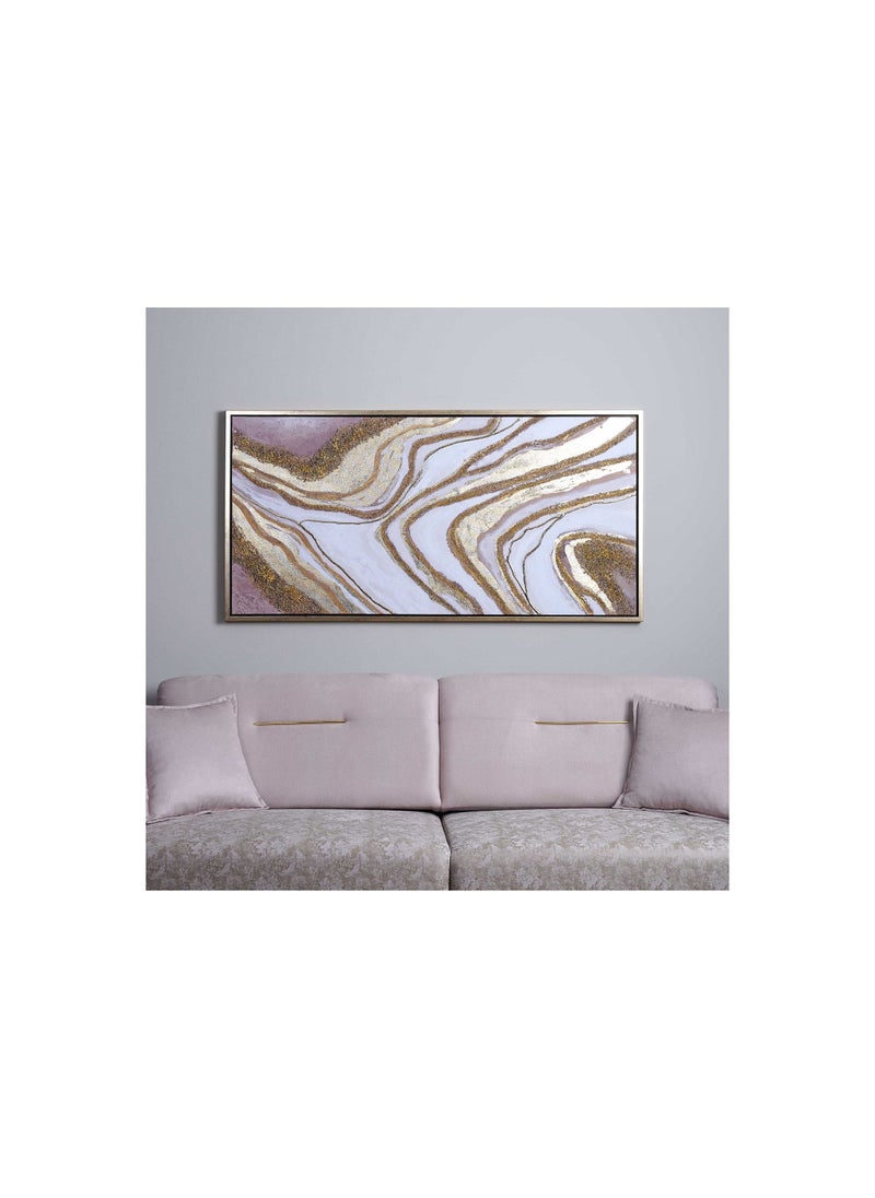 Pan Home River Sand Framed Canvas Art 140x70Cm | Gold | Hand Painted | Landscape | Abstract - Image 1