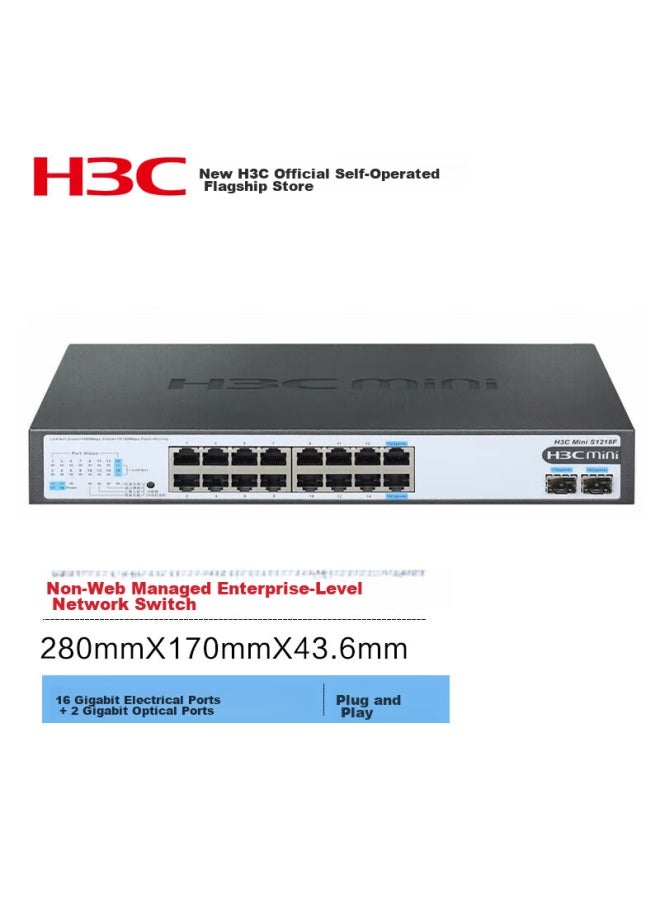 H3c 16-port Gigabit Switch, Unmanaged Enterprise-grade Switch, Network Cable Splitter, 16 Gigabit Ethernet Ports + 2 Gigabit Sfp Ports, S1218f - Image 1