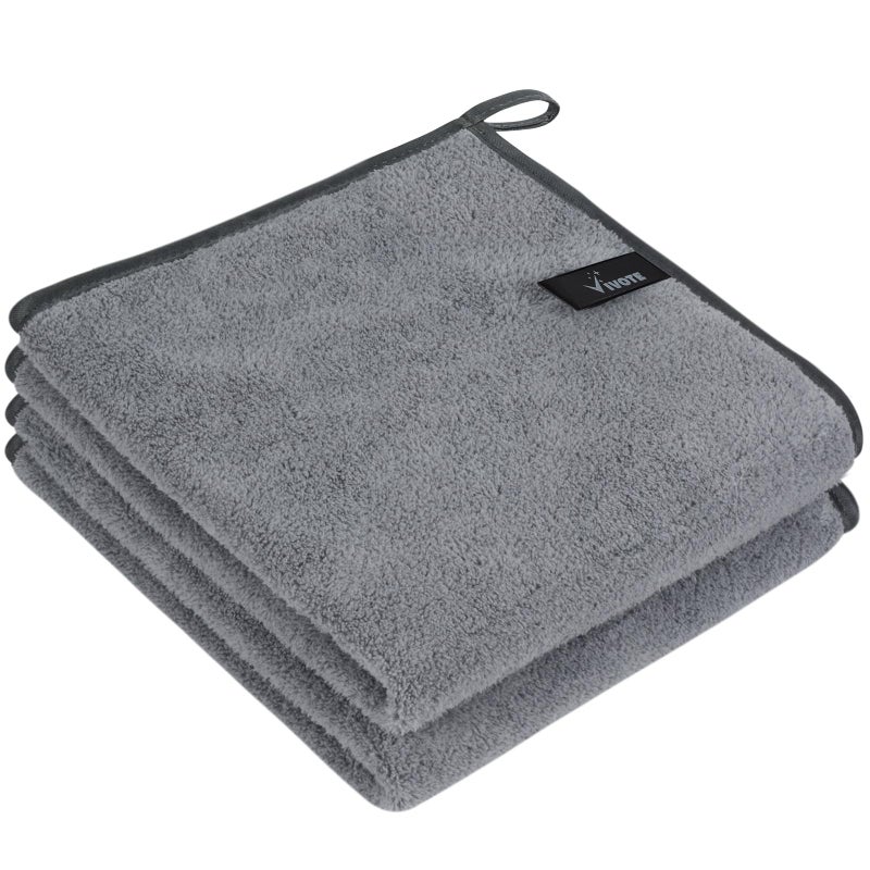 VIVOTE Microfiber Hand Towel Super Soft  Absorbent Hand Towels with Hanging Loop Quick Dry Kitchen Hand TowelsDurable Drying Hand Towel for Bathroom 2 Pieces Grey 40 x 40 cm