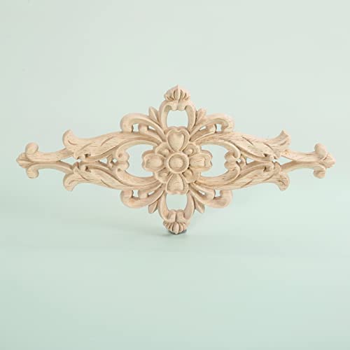 MUXSAM Wood Carved Appliques Furniture Decorative Onlays, 1Pc Unpainted DIY Center Carving Decal for Door Wall Ceiling Cabinet Dresser Mirror Bed Mantel Bench Decoration, 20x10cm/7.8"x3.94" - Image 3