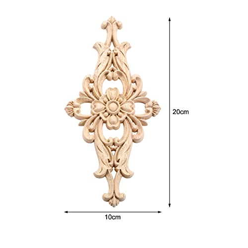 MUXSAM Wood Carved Appliques Furniture Decorative Onlays, 1Pc Unpainted DIY Center Carving Decal for Door Wall Ceiling Cabinet Dresser Mirror Bed Mantel Bench Decoration, 20x10cm/7.8"x3.94" - Image 2