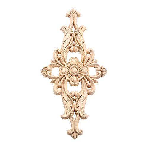 MUXSAM Wood Carved Appliques Furniture Decorative Onlays, 1Pc Unpainted DIY Center Carving Decal for Door Wall Ceiling Cabinet Dresser Mirror Bed Mantel Bench Decoration, 20x10cm/7.8"x3.94" - Image 1