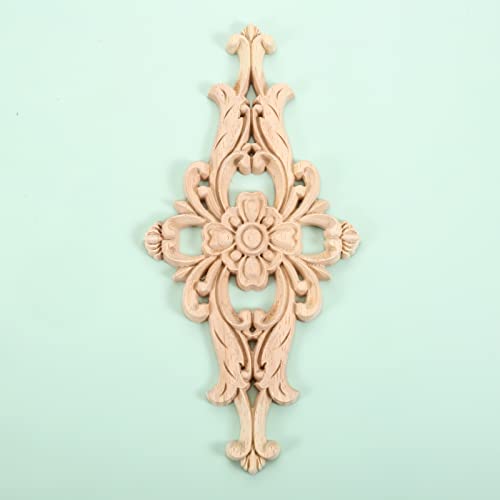 MUXSAM Wood Carved Appliques Furniture Decorative Onlays, 1Pc Unpainted DIY Center Carving Decal for Door Wall Ceiling Cabinet Dresser Mirror Bed Mantel Bench Decoration, 20x10cm/7.8"x3.94" - Image 5