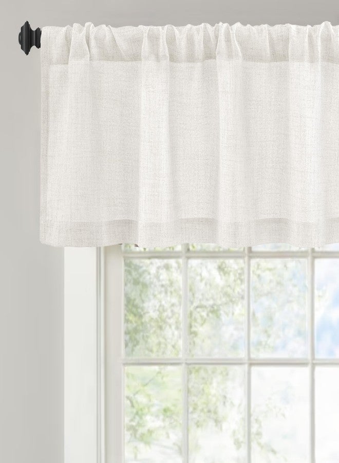 DriftAway Linen Textured Curtain Valances for Windows Light Filtering 3 Inch Rod Pocket Farmhouse Country Rustic Kitchen Valances for Bedroom Living Room Bathroom 14 inch Length Ivory White - Image 1