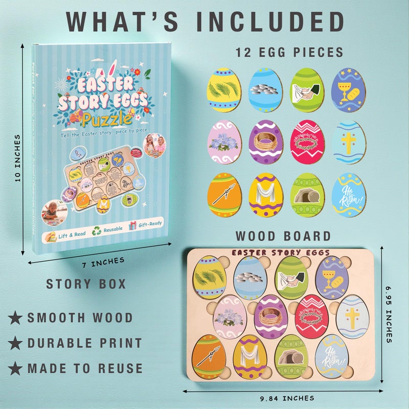KATINAT Resurrection Easter Story Eggs - 12 Wooden 2D Egg Set with Meaningful Symbols - Christian Easter Basket Stuffer for Kids, Christian Easter Gifts for Kids, Toddler (Upgraded Edition) - Image 3