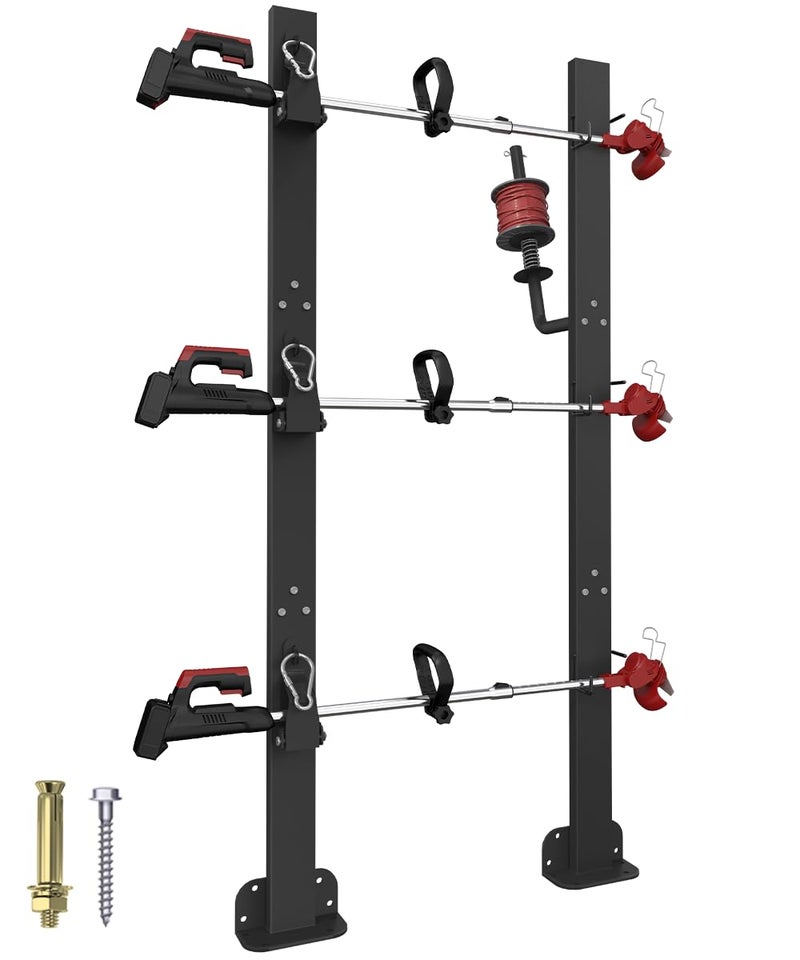 Koutemie 3 Place Weed Eater Rack for Open Trailer, Weedeater Rack with Lockable Hasp Mount on Landscape Trailer Truck, Enclosed Trimmer Rack Carrier with Trim Line Holder for Yard Lawn Tools Equipment - Image 1