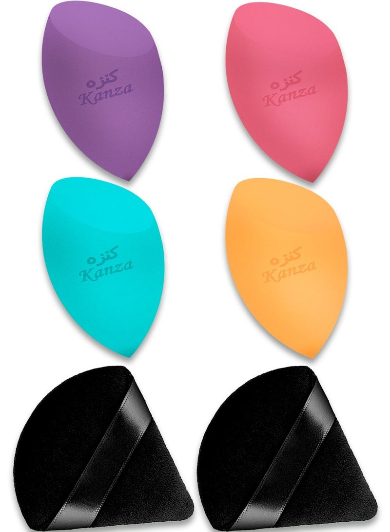 Kanza مجموعة إسفنجات مكياج 6 قطع مثلثية لبودرة الوجه وبلندر الجمال أداة مكياج لبودرة الفلور للبودرة السائبة وبودرة الأساس المعدنية - Image 1