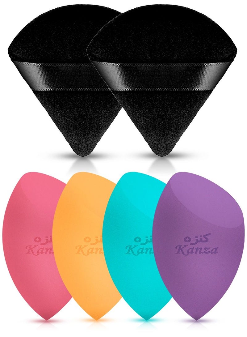 Kanza مجموعة إسفنجات مكياج 6 قطع مثلثية لبودرة الوجه وبلندر الجمال أداة مكياج لبودرة الفلور للبودرة السائبة وبودرة الأساس المعدنية - Image 2