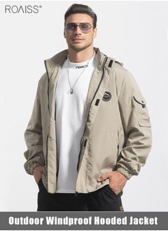 roaiss Men's Outdoor Windproof Hooded Jacket Multi Pocket Detachable Hat Coat Zipper Closure Waterproof Sports Jacket  - Image 1