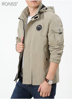 roaiss Men's Outdoor Windproof Hooded Jacket Multi Pocket Detachable Hat Coat Zipper Closure Waterproof Sports Jacket  - Image 3
