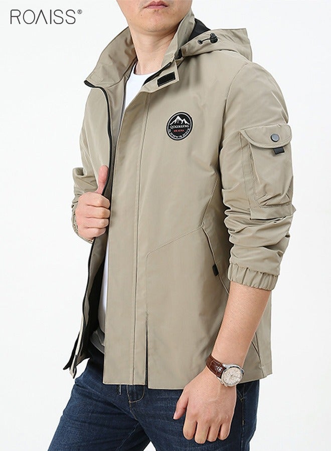 roaiss Men's Outdoor Windproof Hooded Jacket Multi Pocket Detachable Hat Coat Zipper Closure Waterproof Sports Jacket  - Image 3