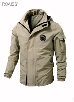 roaiss Men's Outdoor Windproof Hooded Jacket Multi Pocket Detachable Hat Coat Zipper Closure Waterproof Sports Jacket  - Image 5