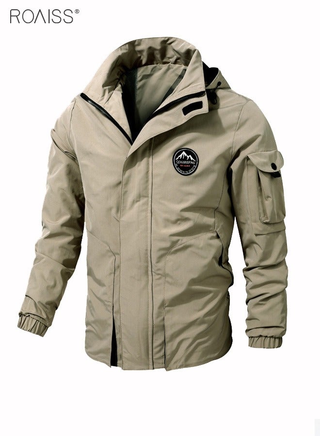 roaiss Men's Outdoor Windproof Hooded Jacket Multi Pocket Detachable Hat Coat Zipper Closure Waterproof Sports Jacket  - Image 5