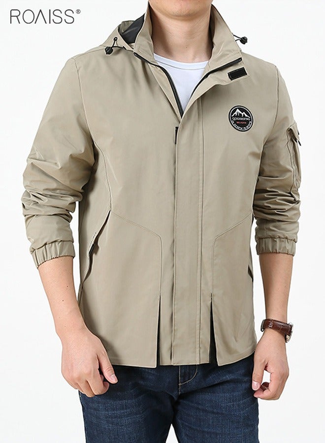 roaiss Men's Outdoor Windproof Hooded Jacket Multi Pocket Detachable Hat Coat Zipper Closure Waterproof Sports Jacket  - Image 4