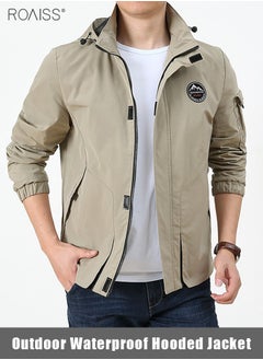 roaiss Men's Outdoor Windproof Hooded Jacket Multi Pocket Detachable Hat Coat Zipper Closure Waterproof Sports Jacket  - Image 2