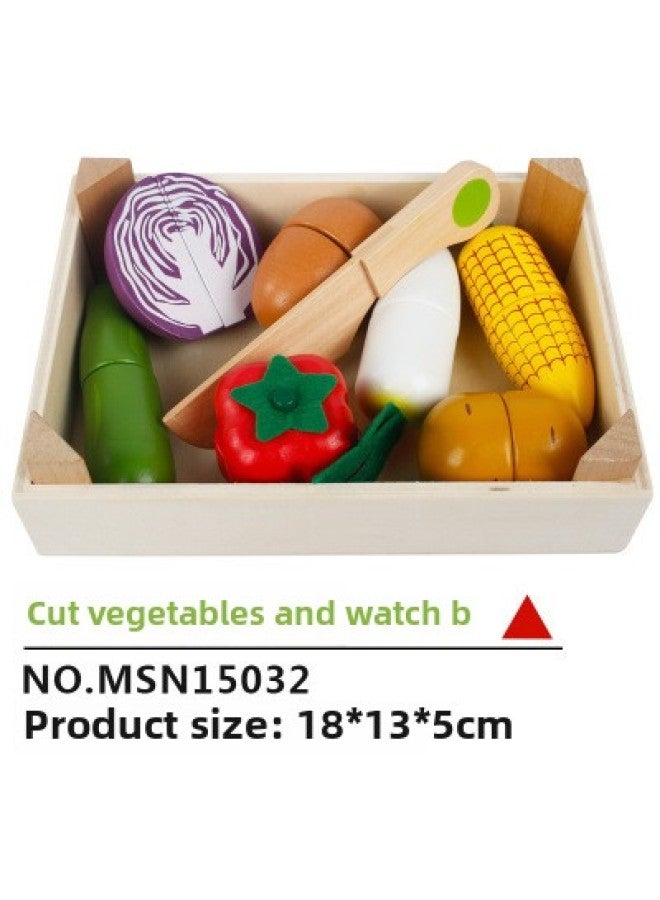 Wooden Children's Educational Early Education Play House Toy Simulation Fruit Cutting And Watching Vegetables Cutting And Playing House Kitchen-Color:Vegetable Cutting B  - Image 1