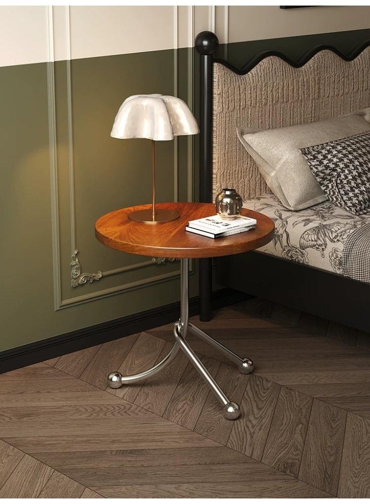 شي ون طاولة جانبية دائرية خشب بتصميم عصري وقاعدة معدنية – مثالية لغرف المعيشة والنوم قاعدة فضي - Image 1