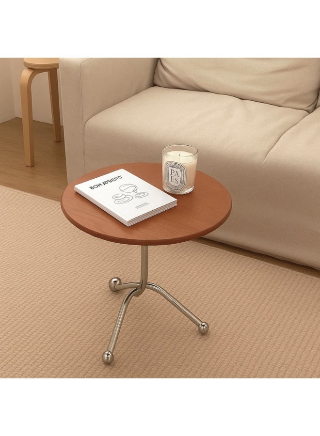 شي ون طاولة جانبية دائرية خشب بتصميم عصري وقاعدة معدنية – مثالية لغرف المعيشة والنوم قاعدة فضي - Image 4