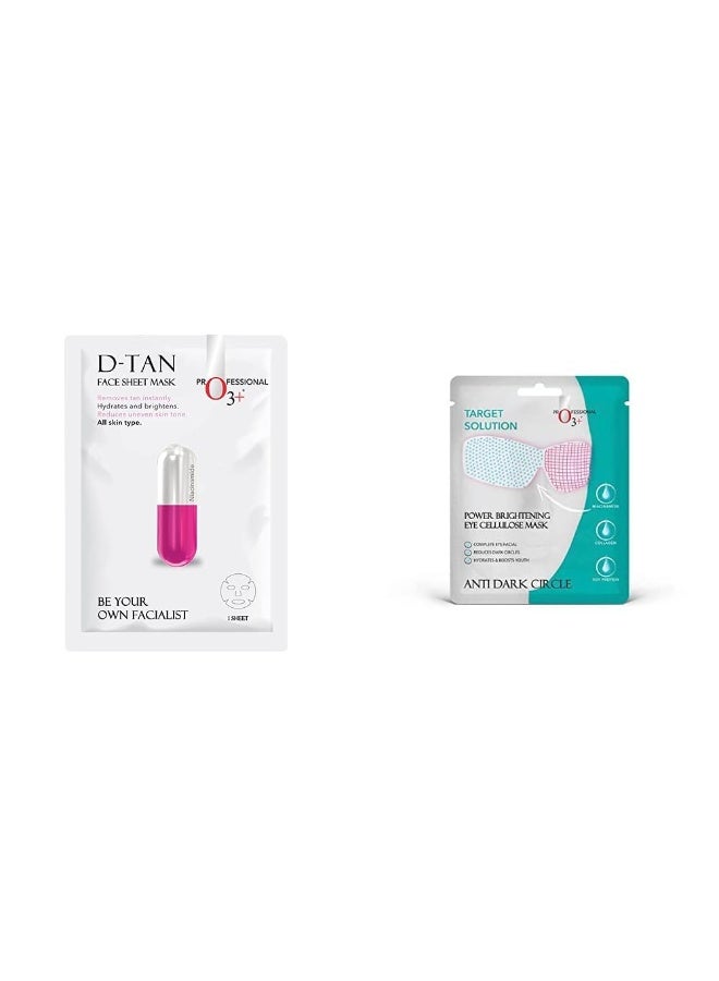 O3+ Facialist Dtan Face Sheet Mask (30g) & O3+ Power Brightening Eye Cellulose Mask for Collagen Whitening Moisturizing Under Eye Dark Circle Remover sheet mask (Single use only) 5G Combo - Image 1