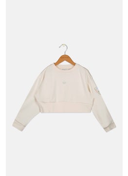 adidas Originals Kids Girl Sportswear Fit Long Sleeves Training Crop Top, Cream  - Image 1