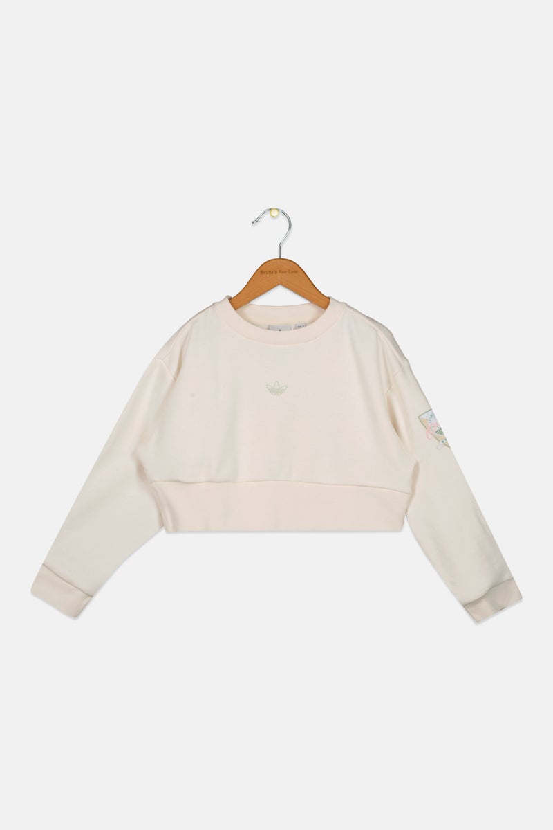 adidas Originals Kids Girl Sportswear Fit Long Sleeves Training Crop Top, Cream  - Image 1