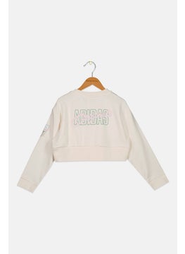 adidas Originals Kids Girl Sportswear Fit Long Sleeves Training Crop Top, Cream  - Image 2