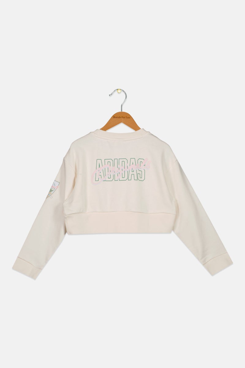 adidas Originals Kids Girl Sportswear Fit Long Sleeves Training Crop Top, Cream  - Image 2