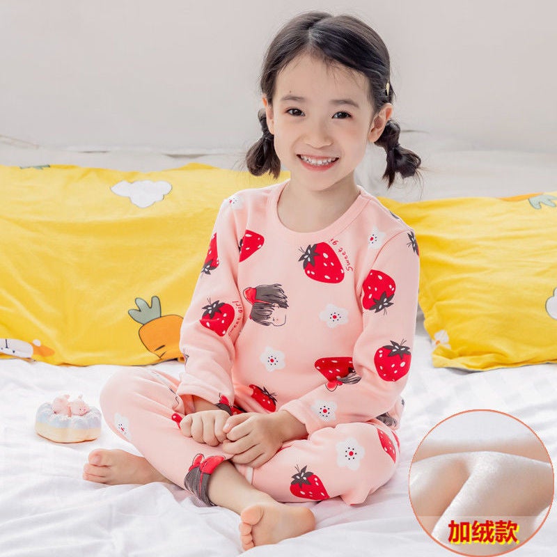Fleece-Lined Children'S Thermal Underwear Boys' Thickened Autumn Clothes Long Pants Suit Girls' Pajamas Children'S - Image 2
