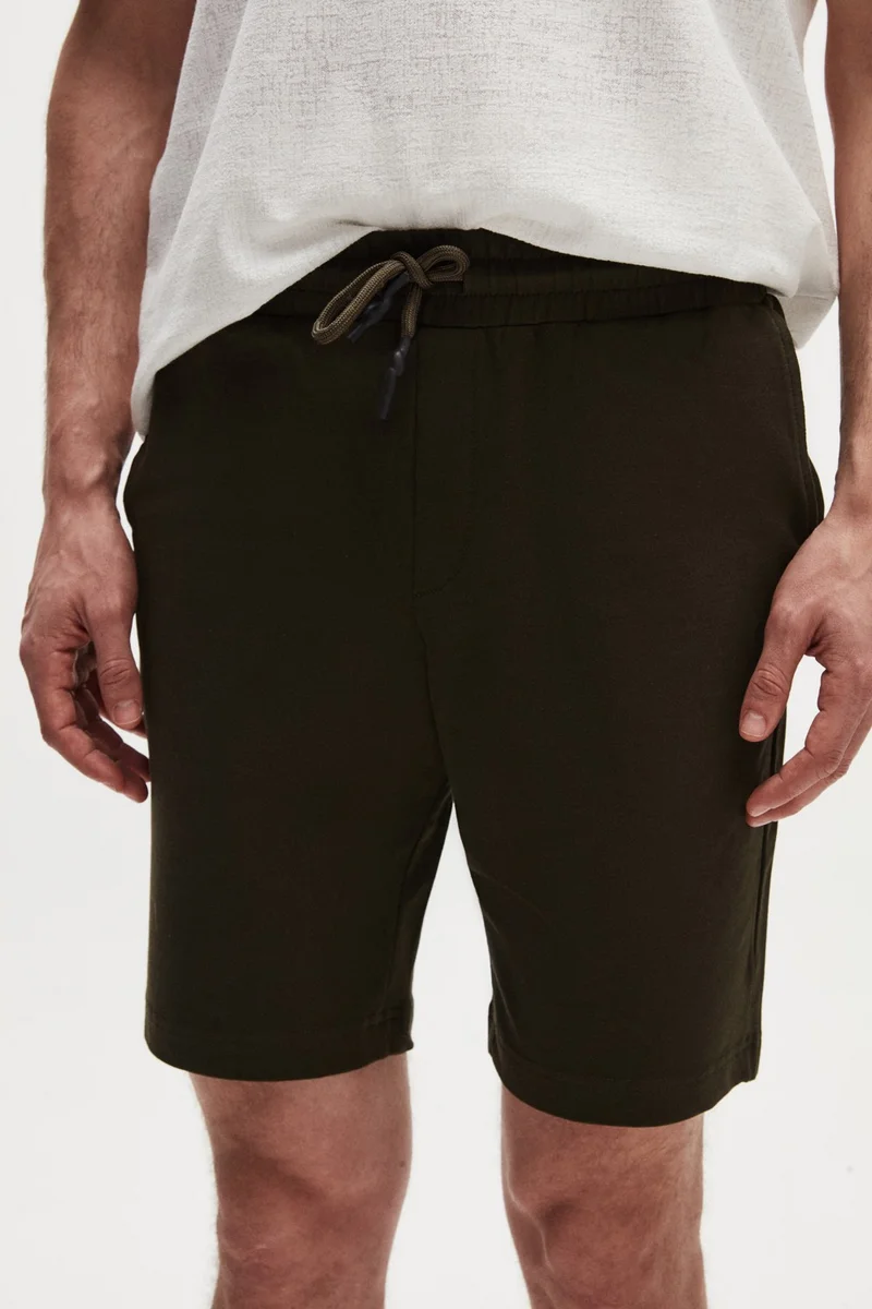 D'S DAMAT Ds Damat Slim Fit Khaki Elastic Waist Cord Detailed Comfortable Cotton Knitted Shorts 3HC13ORT21021