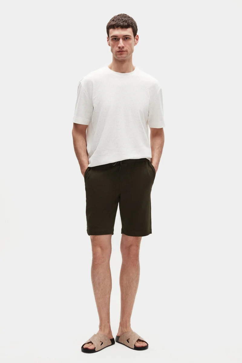 D'S DAMAT Ds Damat Slim Fit Khaki Elastic Waist Cord Detailed Comfortable Cotton Knitted Shorts 3HC13ORT21021
